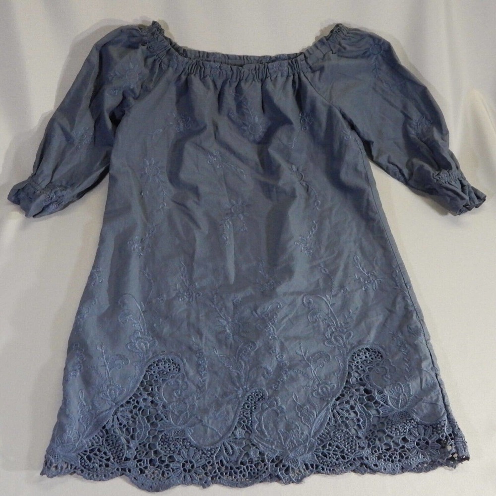 Abercrombie & Fitch Dress Womens XS Off Shoulder Blue Floral Boho Embroidery